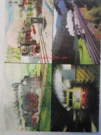 Minitrix 1973-74 takakannessa on 4 postikorttia ja erillinen hinnasto -pienoismallikuvasto