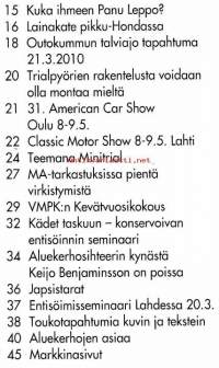 Huimapyörä 3/2010. Veteraanimoottoripyöräklubin jäsenlehti.  Katso sisällysluettelo kuvasta.