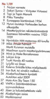 Huimapyörä 2/2009. Veteraanimoottoripyöräklubin jäsenlehti.  Katso sisällysluettelo kuvasta.