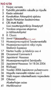 Huimapyörä 4 /2006. Veteraanimoottoripyöräklubin jäsenlehti.  Katso sisällysluettelo kuvasta.