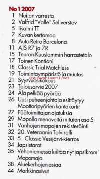 Huimapyörä 1/2007. Veteraanimoottoripyöräklubin jäsenlehti.  Katso sisällysluettelo kuvasta.