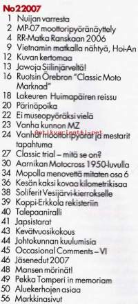 Huimapyörä 2/2007. Veteraanimoottoripyöräklubin jäsenlehti.  Katso sisällysluettelo kuvasta.