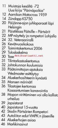 Huimapyörä 3/2007. Veteraanimoottoripyöräklubin jäsenlehti.  Katso sisällysluettelo kuvasta.
