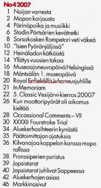 Huimapyörä 4/2007. Veteraanimoottoripyöräklubin jäsenlehti.  Katso sisällysluettelo kuvasta.