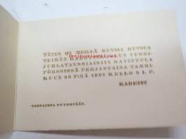 Täten on meillä kunnia kutsua teidät Kadettikoulun vuosijuhlatanssiaisiin Ravintola Pörssissä 28.1.1927. Kadetit -kutsukortti