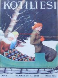 Kotiliesi  1933 nr 1 / kansi Rudolf Koivu, uutta taideteollisuutta, änkyttäminen, ensimmäistä päivää emäntänä, köyryselkä