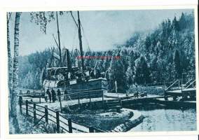 Höyrykuunari &quot;Salama&quot; Saimaan kanavassa Rättijärvi n 1890  - laivapostikortti postikortti uusintapainos kulkematon
