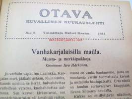 Otava - Kuvallinen kuukauslehti 1915 -sidottu vuosikerta, sisältää runsaasti mielenkiintoisia artikkeleita eri aihepiireistä, painokuvia, kannet sidottu tässä