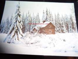 Postikortti (kulkematon) luminen maisema ja yksinäinen talo