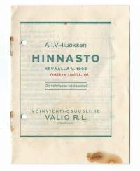 A.I.V. -liuoksen hinnasto keväälle 1935