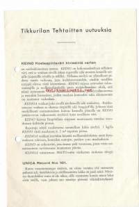 Tikkurilan Tehtaitten uutuuksia tuote-esite mainos  1937