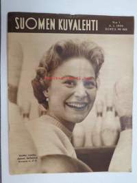 Suomen Kuvalehti 1958 nr 1, ilmestynyt 4.1.1958, sis. mm. seur. artikkelit / kuvat / mainokset; Kansikuva Raili Hämäläinen - Helsingin keilaradat, Syrol,