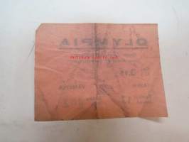 Olympia 11.4.1943 -elokuvateatterin pääsylippu