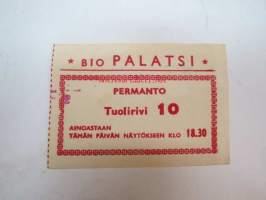 Bio Palatsi 18.2.1943 -elokuvateatterin pääsylippu