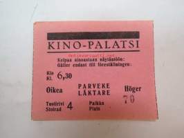 Kino-Palatsi -elokuvateatterin pääsylippu 1940-luvulta