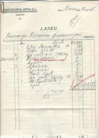 Osuuskunta Aitta rl Sauvo lasku 1925  - firmalomake 2  kpl