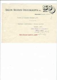 SSO Salon Seudun Osuuskauppa rl Salo 1937   - firmalomake