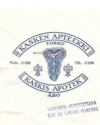 Kasken Apteekki  Turku -  reseptipussi resepti signatuuri  1968
