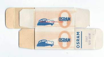 Osram  autolamppu    12 V 25/25 W  tyhjä tuotepakkaus 3,5x3,5x7 cmkoottava, toimitus litistettynä