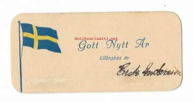 Gott Nytt År - Ruotsin lippu - pienoispostikortti