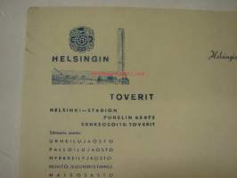 Helsingin Toverit Helsinki Stadion 9.5.1950 -asiakirja