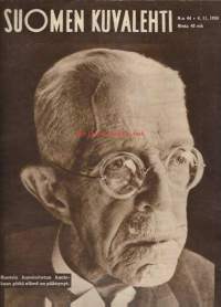 Suomen Kuvalehti 1950 nr 44. / kansi Ruotsin kunnioitetun kuninkaan elämä on päättynyt, Pyhän istuimen luona, opaskoiran toivomus, Rautaesiripun läpi, Toivo