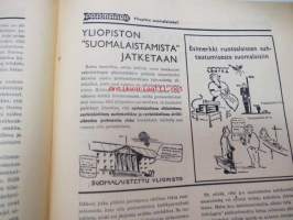 Päämäärä 1937 nr 3 -Ylioppilaiden Keskustoimikunnan suomalaisuuden ja suomenkielen edistämiseen ruotsinkielisten ylivallalta kannustava propagandalehti,