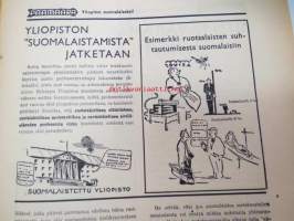 Päämäärä 1937 nr 3 -Ylioppilaiden Keskustoimikunnan suomalaisuuden ja suomenkielen edistämiseen ruotsinkielisten ylivallalta kannustava propagandalehti,