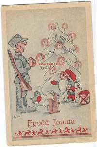 Hyvää Joulua sign A.Tillgman  - joulukortti kulkenut Kenttäpostissa