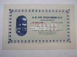 A.B. Ois (Oitti) Tegelbruk O.Y. -osakekirja / share certificate