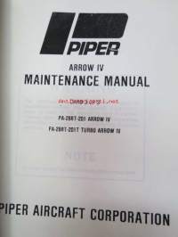 Piper Aircraft Corporation - Piper Arrow IV - Turbo Arrow IV Maintenance Manual -lentokoneen huolto-ohjekirja