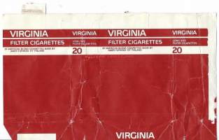 Virginia  -  tupakkaetiketti saumoista avattu tupakka-aski