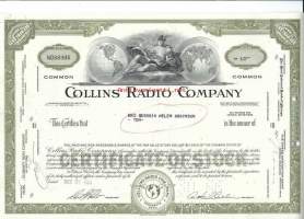 Collins Radio Company Stock Certificate USA 1966  - osakekirja
