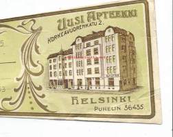 Uusi  Apteekki  Helsinki - resepti signatuuri  reseptilomake 1953