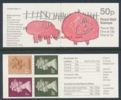 Iso-Britannia: Postituore käyttöpostimerkkivihko 50p FB47 **.  Lontoon eläintarha 1/Porsaat. Toiminut myös alennuskuponkina Lontoon eläintarhaan 1988.  50p