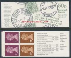 Iso-Britannia/Englanti: Postituore käyttöpostimerkkivihko 50p FB64 **.  Postihistoria 1. FB64 Postal history 1 . Lentopostileimauksia ja erikoisleimoja ensilennoilta