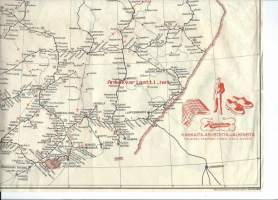 Suomen kulkuneuvojen kartta, Maanmittaushallituksen kivipaino 1949  - kartta,  mainos Kuusinen kankaita asusteita jalkineita