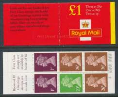 Iso-Britannia: Postituore käyttöpostimerkkivihko 1£ FH41 **.  Punakantinen vihko. /£1 FH41 Red cover 1p,20p,26p.