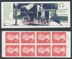 Iso-Britannia: Postituore käyttöpostimerkkivihko 2£ FW2 **.  Moottoroitu postiauton koemalli,perustui hevoskärryihin, 1905. FW2 £2.00 Motor Mail Van