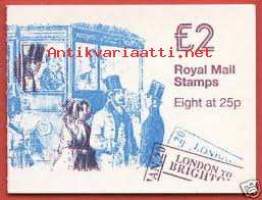 Iso-Britannia: Postituore käyttöpostimerkkivihko 2£ FW6**.  Rowland Hill 3. Rautatiejohtaja, Lontoo-Brighton rautatie.  FW6 £2.00 Rowland Hill 3