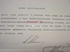 Valtionrautatiet määräyskirja Väinö Laurinen 1909 -asiakirja