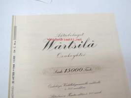 AB Wärtsilä Oy, 50 osaketta á 300 mk aktiebrev å 50 aktier á 300 mark, 15 000mk,  Värtsilä 1936 -osakekirja, makuleras -leimattu