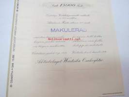 AB Wärtsilä Oy, 50 osaketta á 300 mk aktiebrev å 50 aktier á 300 mark, 15 000mk,  Värtsilä 1936 -osakekirja, makuleras -leimattu