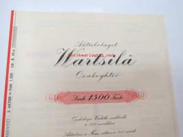 AB Wärtsilä Oy, 5 osaketta á 300 mk aktiebrev å 5 aktier á 300 mark, 1 500 mk,  Värtsilä 1938 -osakekirja, makuleras -leimattu