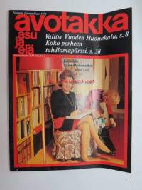 Avotakka 1974 nr 1 tammikuu, Laila Hietamiehen uusi koti, Paavo Tarkiaisen postimerkki- ja nimikirjoituskokoelma, valitse vuoden huonekalu