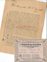 Syriska barnhemmet i Jerusalem / Insamlinglistor ja Lösenord  1884 / Herr Domprästen Dr T Renvall Äbo