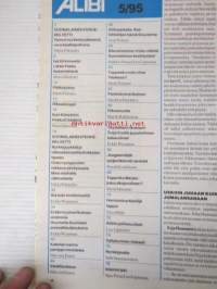 Alibi 1995 nr 5, sis. mm. artikkelit / kuvat / mainokset; Asko ja Marja Kinnunen, Tuija Vuolle, Erja ja Juha Haatanen, katso sisältö kuvista tarkemmin.