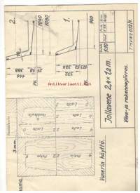 Jollavene 2,4x1,2 m viiva-ja rakennepiirros