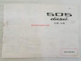 Peugeot 505 Diesel Malli A40 - A45 erityisohjeet