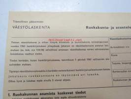 Tilastollinen päätoimisto - Väestölaskenta - Ruokakunta- ja asuntolomake - vuoden 1961 väestönlaskennan käyttämätön lomake